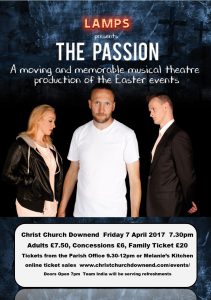 The Lamps theatre company poster for The Passion musical production.