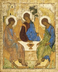 Rublev's famous icon showing the three Angels being hosted by Abraham at Mambré.